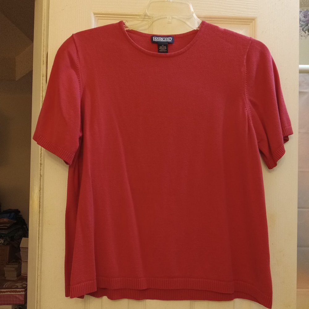 Short Sleeve Red Pull Over Sweater by Land's End in Size 1X